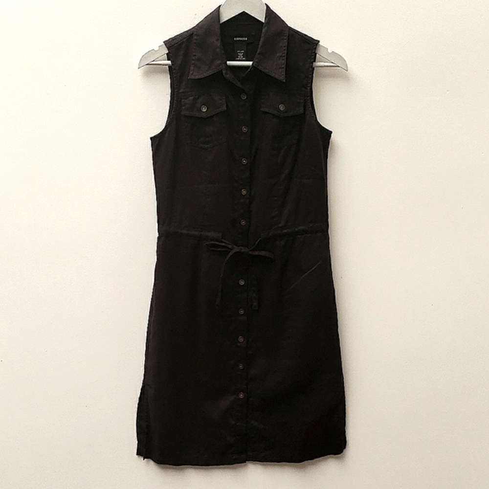 Express 100% Linen Sleeveless Button Front Shirt … - image 1